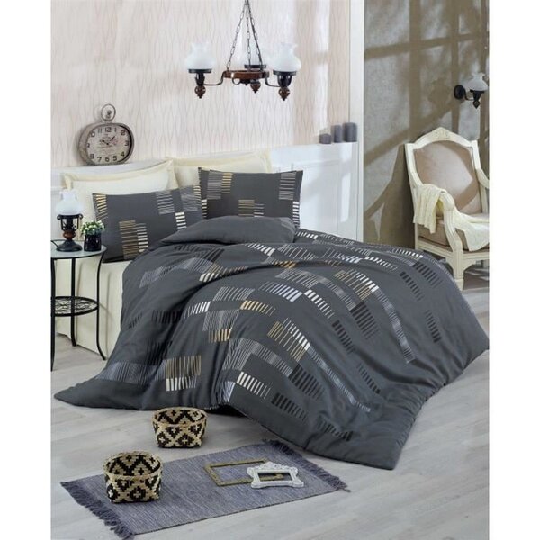 Parure de lit - housse de couette 220 x 240 + 2 taies d'oreiller 60 x 60 65 coton- Anthracite