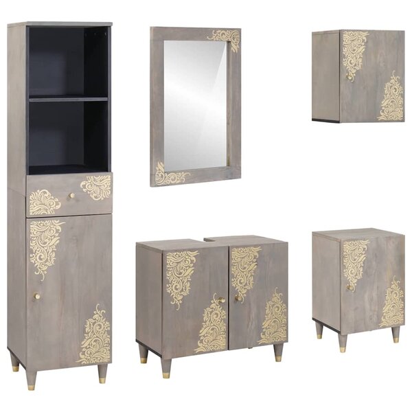 vidaXL Ensemble de mobilier de salle de bain avec tiroir 5 Pièces Gris