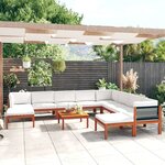 vidaXL Salon de jardin 11 Pièces avec coussins Crème Bois d'acacia solide