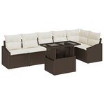 vidaXL Ensemble de canapé de jardin 7 pièces avec coussins marron en poly rattan