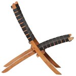 vidaXL Chaise pliable bandes croisées noir cuir véritable