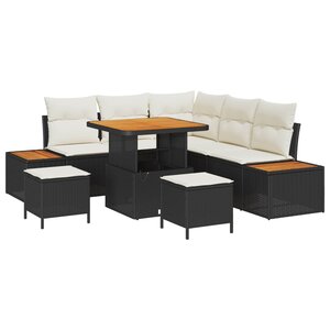 vidaXL Ensemble de canapé de jardin avec coussin 8 Pièces Noir et Crème