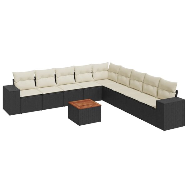vidaXL Salon de jardin 10 Pièces avec coussins noir résine tressée