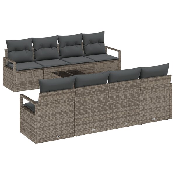 Ensemble de Canapé de Jardin de 9 Pièces avec Coussins Gris Poly Rattan