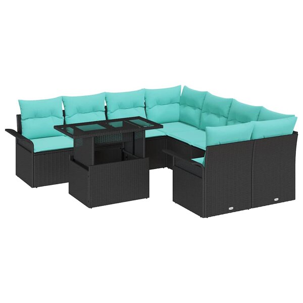 vidaXL Ensemble de canapé de jardin 9 Pièces Noir Poly Rattan