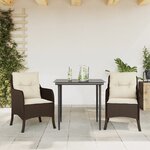 vidaXL Ensemble à manger de jardin 3 Pièces et coussins marron poly rotin