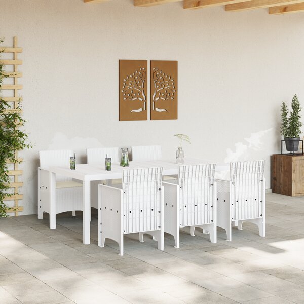 vidaXL Set de salle à manger de 7 pièces avec coussins blanc poly rattan