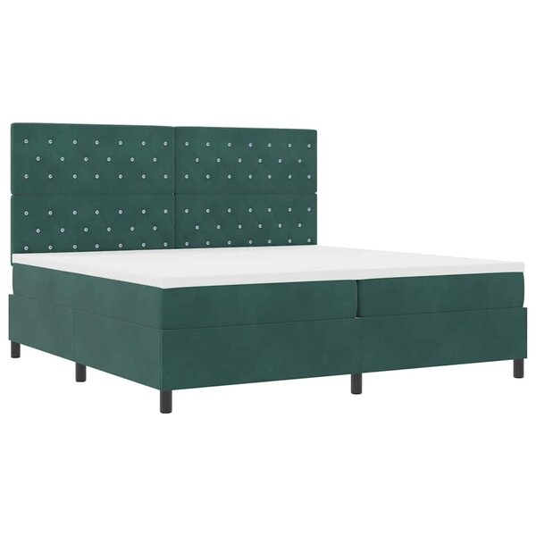 vidaXL Lit à ressort LED avec matelas Vert foncé 200 x 200 cm Velours