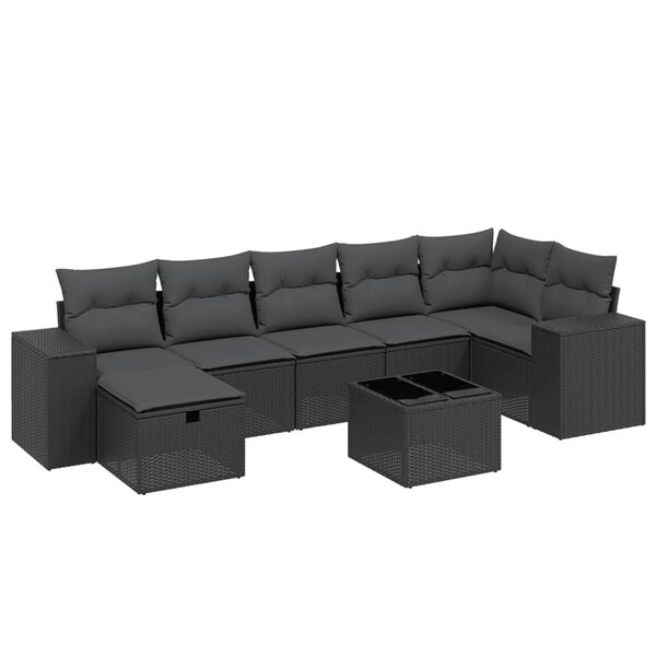 vidaXL Salon de jardin 8 Pièces avec coussins noir résine tressée