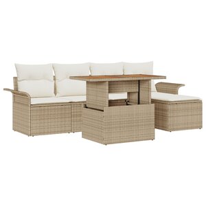 vidaXL Ensemble de Salle à Manger de Jardin 6 pièces avec Coussins Beige Rattan Acacia