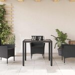 vidaXL Table de jardin dessus en verre Noir 90x90x75 cm Résine tressée