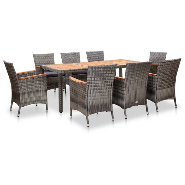 Salon de jardin meuble d'extérieur ensemble de mobilier 9 pièces avec coussins résine tressée gris 02_0018092