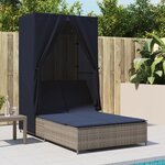 vidaXL Chaise longue double avec toit et rideaux gris résine tressée