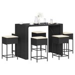 vidaXL Ensemble de bar de jardin 7 Pièces avec coussins noir poly rotin