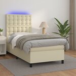 vidaXL Sommier tapissier avec matelas et LED Crème 90x190cm Similicuir