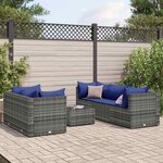 vidaXL Salon de jardin 6 Pièces avec coussins Gris Résine tressée