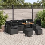 Ensemble de canapé de jardin 10 pièces avec coussins Noir Poly Rattan Acacia