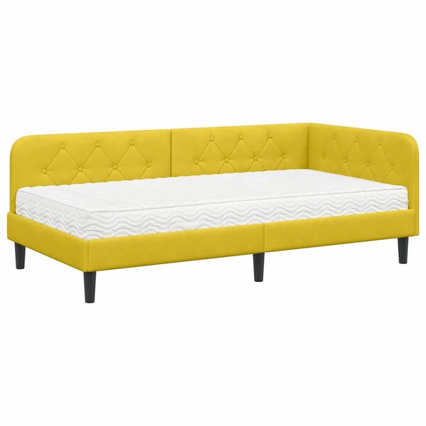 vidaXL Cadre de lit d'angle avec matelas Jaune 100 x 200 cm Velours