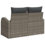 vidaXL Canapé de jardin 2 places avec coussins gris en Poly Rattan