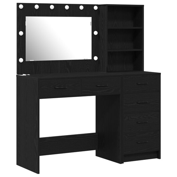 Ensemble de coiffeuse 2 pièces avec LED en bois d'ingénierie noir
