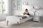 KIDDY Lit simple en bois laqué et brut et sommier 90x200cm Blanc