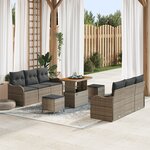 Ensemble de Canapés de Jardin vidaXL 9 Pièces avec Coussins Gris Poly Rattan Acacia