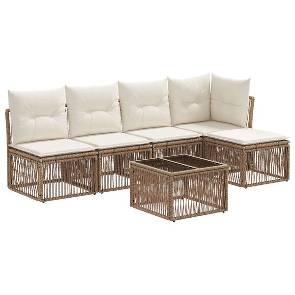 vidaXL Ensemble de canapé de jardin 6 Pièces Beige polyrotin