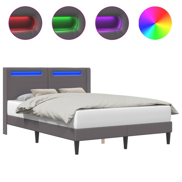 vidaXL Cadre de lit avec bandes LED Gris 120 x 190 cm Simili cuir