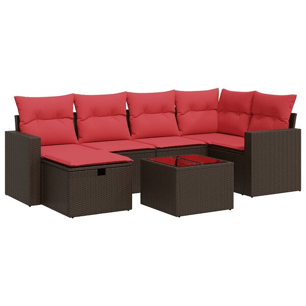 vidaXL Salon de jardin avec coussins 7 Pièces marron résine tressée