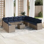 vidaXL Salon de jardin avec coussins 12 Pièces gris résine tressée