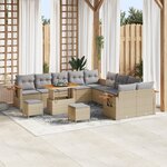 vidaXL Ensemble de Canapés de Jardin de 13 Pièces avec Coussins Beige en Poly Rattan Acacia