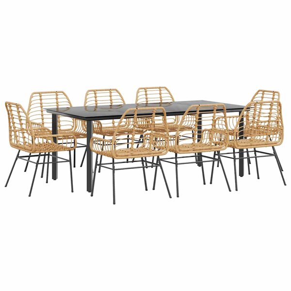vidaXL Ensemble à manger de jardin 9 Pièces marron résine tressée verre