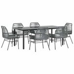 vidaXL Ensemble à manger jardin coussins 7 Pièces gris poly rotin verre