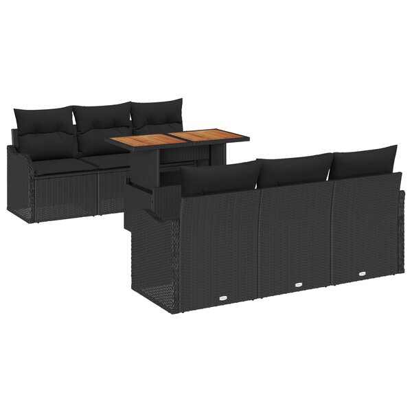 Ensemble de Canapés de Jardin de 7 Pièces vidaXL avec Coussins Noir Rattan Poly Acacia
