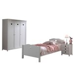 AMORI Lit simple 90x200cm + Chevet + Armoire trois portes