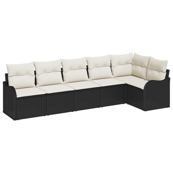 Ensemble de canapé de jardin 6 pièces avec coussins noir en poly rotin