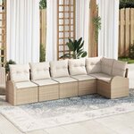 vidaXL Ensemble de canapé de jardin 6 Pièces Beige et blanc Poly rotin