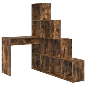 vidaXL Bureau d'angle avec étagère Chêne fumé 101 5 x 149 5 x 149 5 cm