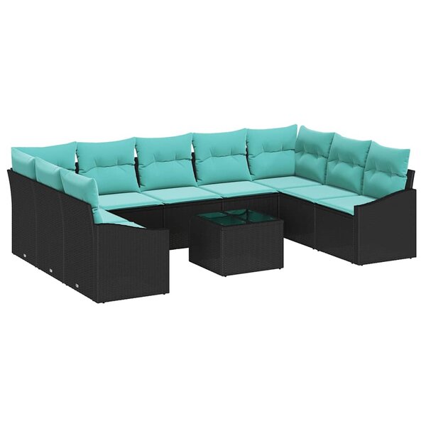 vidaXL Ensemble de Canapés avec coussin 10 Pièces Noir polyrotin