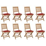 vidaXL Chaises pliables d'extérieur et coussins lot de 8 Bois d'acacia