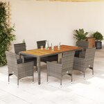 vidaXL Ensemble à manger de jardin et coussins 7 Pièces gris rotin acacia