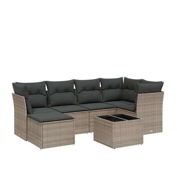 vidaXL Salon de jardin avec coussins 7 Pièces gris résine tressée