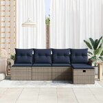 vidaXL Ensemble de canapé de jardin 5 Pièces Gris et marine polyrotin