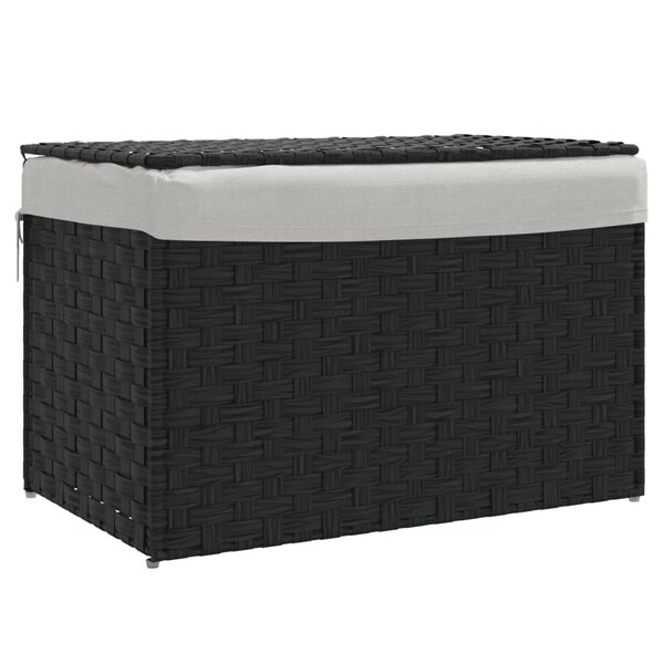 vidaXL Panier à linge avec couvercle noir 55 5x35x34 cm résine tressée