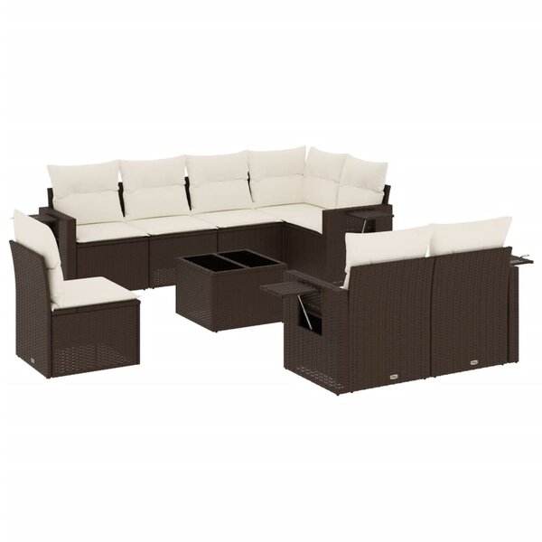 vidaXL Salon de jardin avec coussins 9 Pièces marron résine tressée