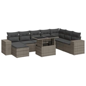vidaXL Salon de jardin 9 Pièces avec coussins gris résine tressée