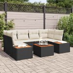 vidaXL Ensemble de canapé de jardin avec coussin 7 Pièces Noir Poly rotin
