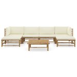 vidaXL Salon de jardin 7 Pièces avec coussins blanc crème bambou
