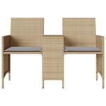 vidaXL Canapé de jardin 2 places avec table et tabourets beige rotin
