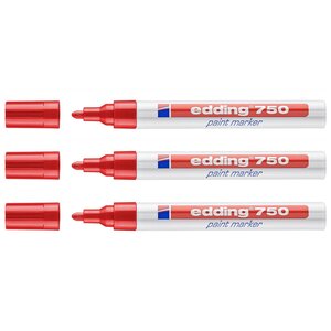 Marqueur Peinture 750 Rouge Pointe Ronde 2-4 mm x 3 EDDING
